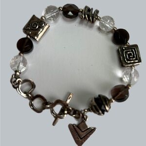 Vintage Silpada Silver Bracelet with Smoky topaz and clear beads